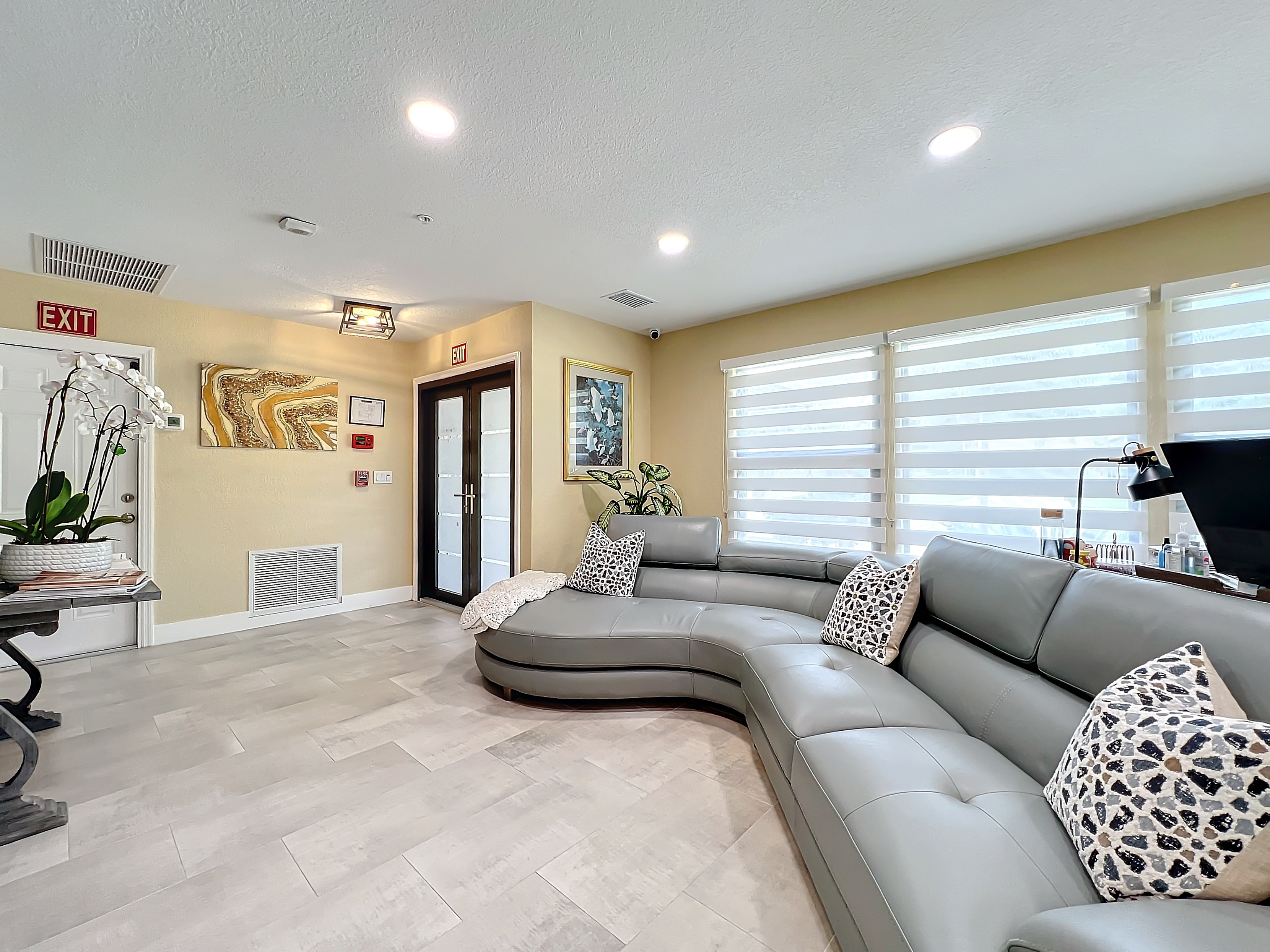 Cozy fireside lounge at Abundant Care Residence