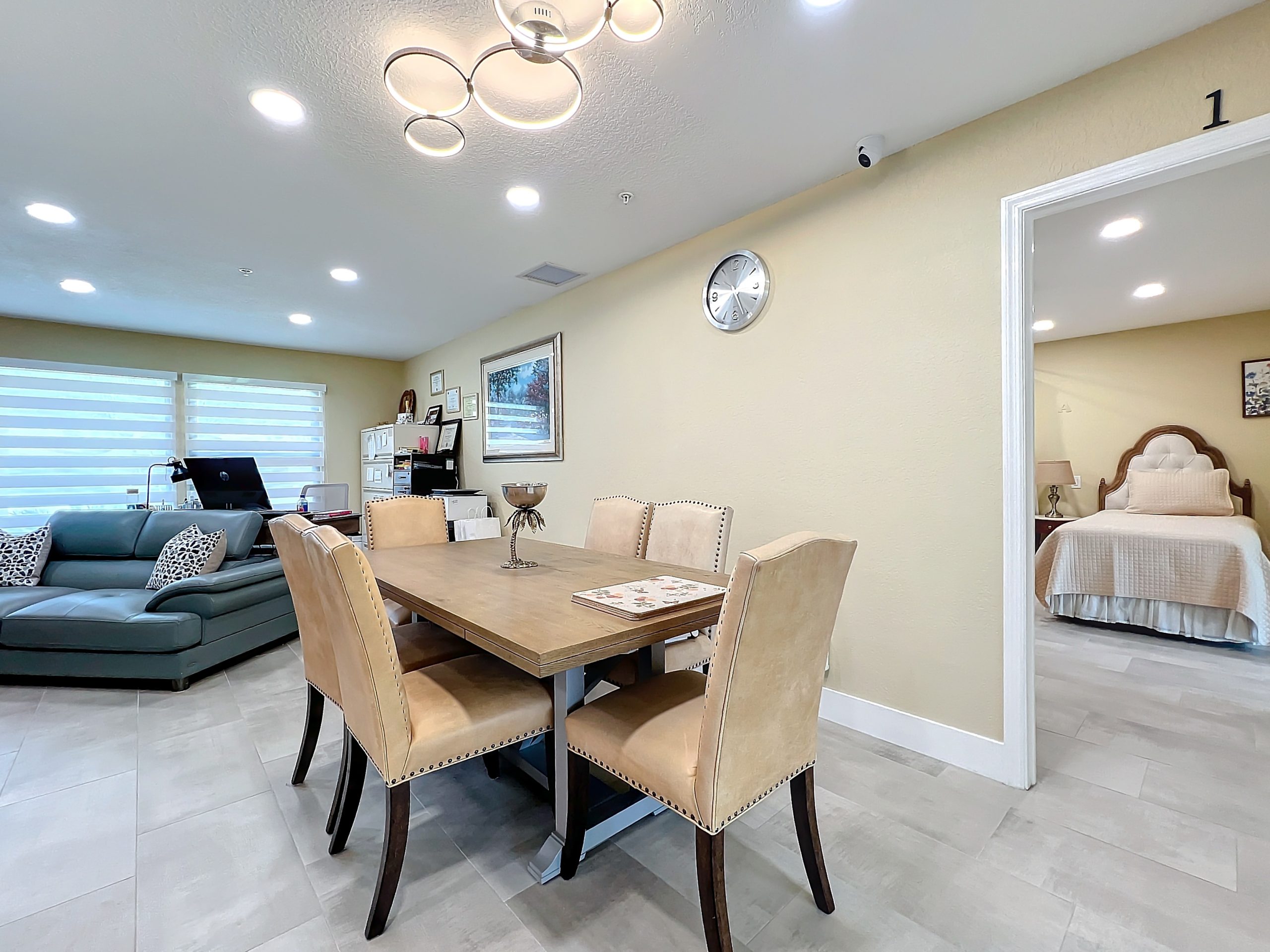 Elegant resident dining room area at Abundant Care Residence